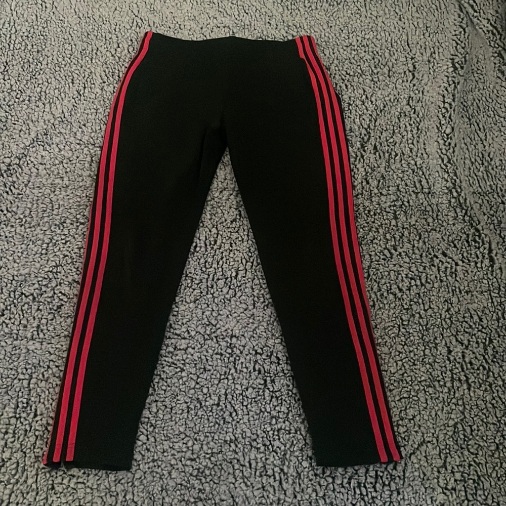 Grey and pink adidas track pants